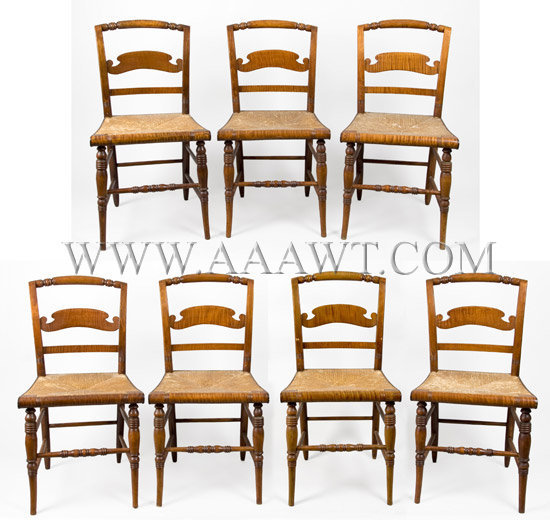 Sheraton Fancy Chairs, Curly Maple, Set of Seven
American Country Formal
Circa 1840 to 1850, set view